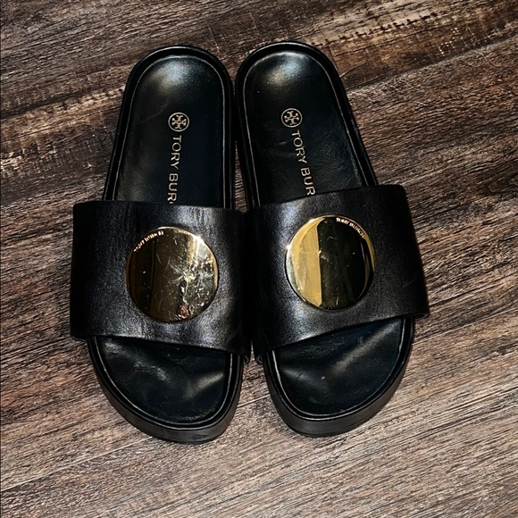 Tory Burch Black and Gold Wedges - Picture 3 of 9